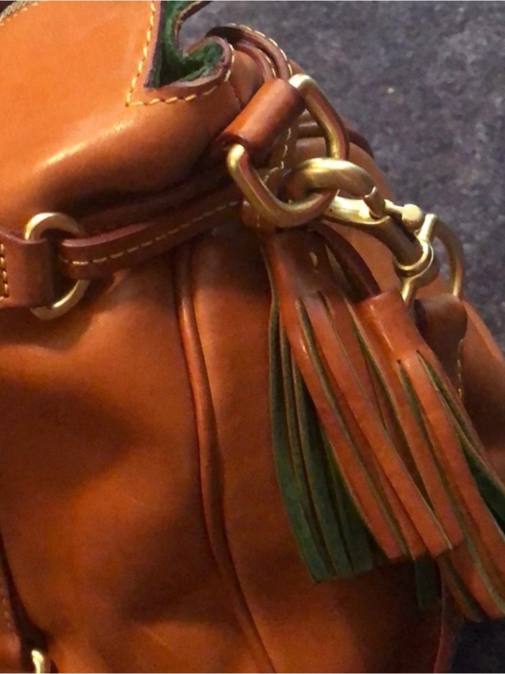 Dooney & Bourke Cognac Leather Satchel with Gold Hardware - Picture 8 of 13